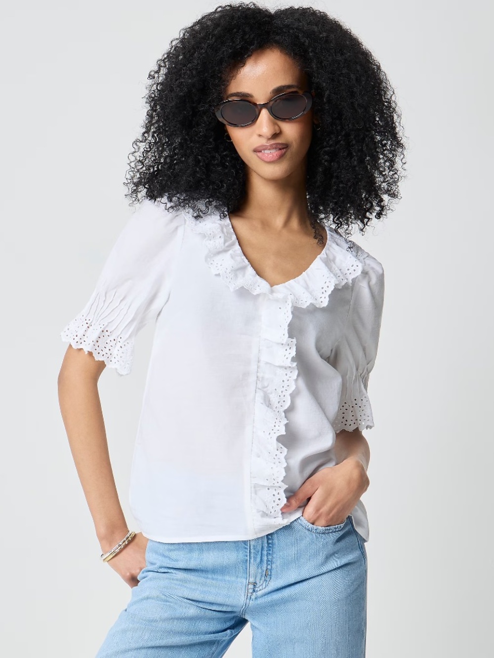 J. CREW Factory Eyelet Ruffle-front Top - Picture 1 of 4